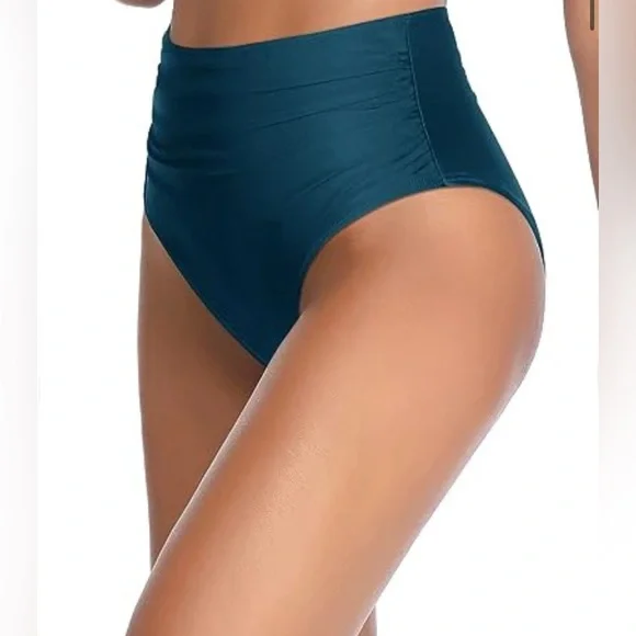 NWT Tempt Me Teal Vintage Swimsuit Retro Halter Ruched High Waist Bikini Set - Picture 7 of 16